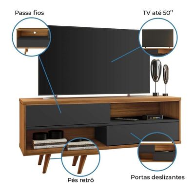 Rack Bancada Para Tv Até 50 Polegadas Nt1180 Notável Preto / Freijó Trend Preto