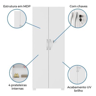 Armário Multiuso Com Chave 2 Portas Chicago Notável Branco Branco
