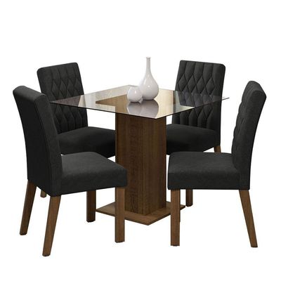 Conjunto Sala Jantar Mesa Vidro 4 Cadeiras Noemi