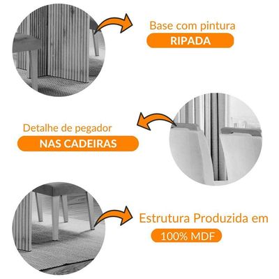 Mesa Olimpia 120cm Mdf Vidro Canto Reto Com 4 Cadeiras