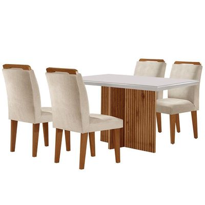 Mesa Olimpia 120cm Mdf Vidro Canto Reto Com 4 Cadeiras
