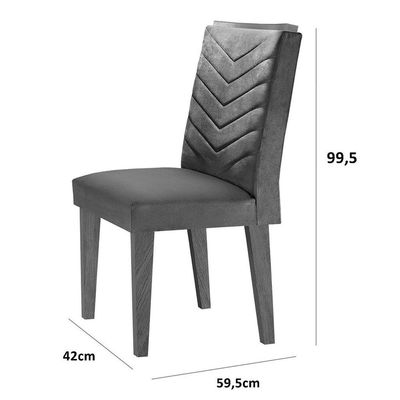 Mesa Tampo Mdf E Vidro 6 Cadeiras Grafite/Off White/Imbuia