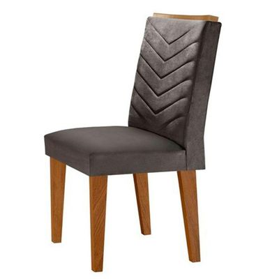 Mesa Tampo Mdf E Vidro 6 Cadeiras Grafite/Off White/Imbuia