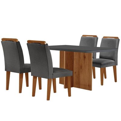 Mesa Olímpia 120cm Mdf Vidro Canto Copo Com 4 Cadeiras