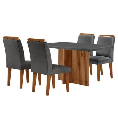 Sala De Jantar Mesa 120cm Mdf Canto Reto Com 4 Cadeiras
