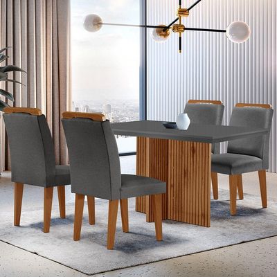 Sala De Jantar Mesa 120cm Mdf Canto Reto Com 4 Cadeiras