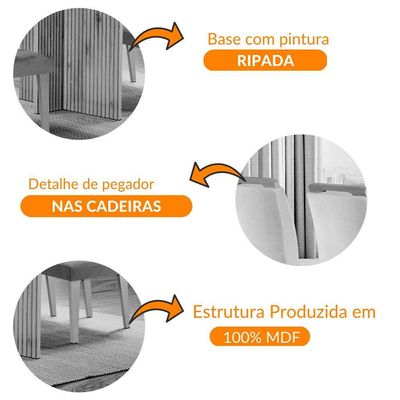 Sala De Jantar Mesa 120cm Mdf Canto Reto Com 4 Cadeiras