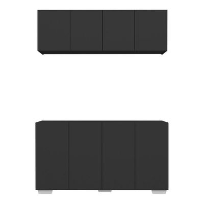 Kit Bar Armário Aéreo E Aparador 4 Portas Multimóveis Mp1087 Preto/branco Preto/branco