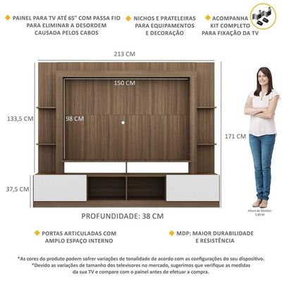 Rack Estante Painel Suporte Tv 65´´ Madeirado/Branco