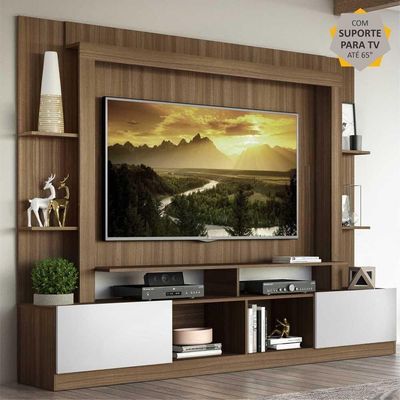 Rack Estante Painel Suporte Tv 65´´ Madeirado/Branco
