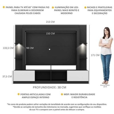 Estante Tv 65" Com Leds Berlim MultimóveisV3392 Preta/Branca