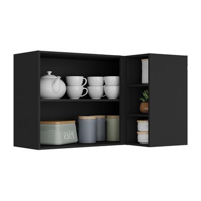 Armário De Cozinha Aéreo De Canto Veneza Multimóveis V3742 Preto/dourado Preto/dourado