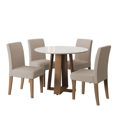 Conjunto De Mesa Sala De Jantar Athenas Redonda 4 Cadeiras Trieste Cedro / Off White / Areia Dobuê