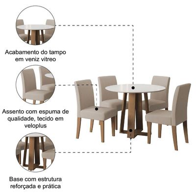 Conjunto De Mesa Sala De Jantar Athenas Redonda 4 Cadeiras Trieste Cedro / Off White / Areia Dobuê