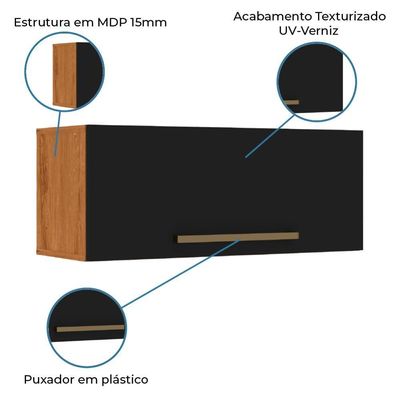 Armário Aéreo De Geladeira 1 Porta 0,80m Favorita Natura / Preto Preto