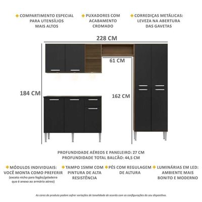Cozinha Compacta Multimóveis Fg3413 3 Leds Armário E Balcão