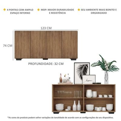Aparador Buffet 4 Portas Veneza Multimóveis Rustic/preto