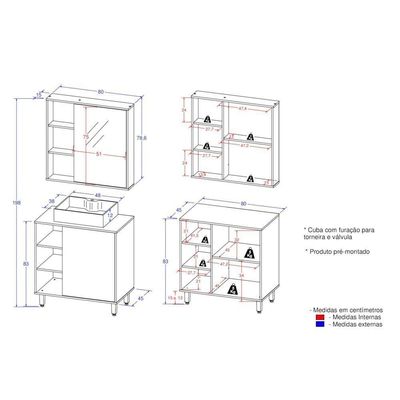 Gabinete Banheiro Cuba E Espelheira 80cm Multimóveis Cr10067