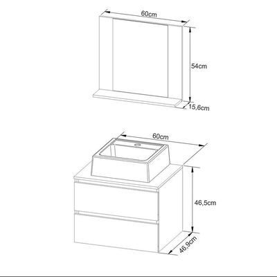 Gabinete De Banheiro + Cuba 60cm Cr10097 Branco Branco