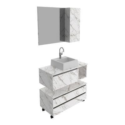Gabinete De Banheiro + Cuba 80cm Cr10094 Mármore Branco