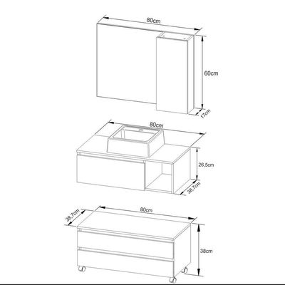 Gabinete De Banheiro + Cuba 80cm Cr10094 Mármore Branco