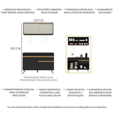 Cozinha Compacta 2 Peças Com Leds Veneza Up Multimóveis
