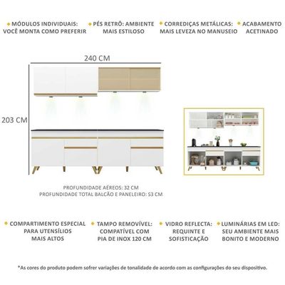 Cozinha Compacta 4 Peças Com Leds Veneza Up Multimóveis