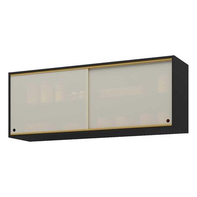 Armário Aéreo Cozinha 120 Cm 2 Portas Vidro Veneza Preto