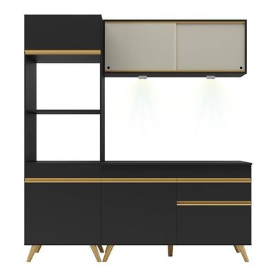Armário De Cozinha Compacta 182cm Com Leds Veneza Up Multimóveis V2020 Preto/dourado Preto/dourado