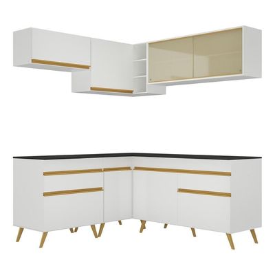 Armário De Cozinha Completa De Canto Veneza Multimóveis V2062 Branco/dourado Branco/dourado