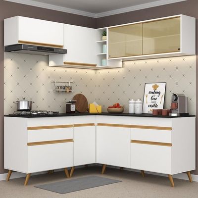 Armário De Cozinha Completa De Canto Veneza Multimóveis V2062 Branco/dourado Branco/dourado