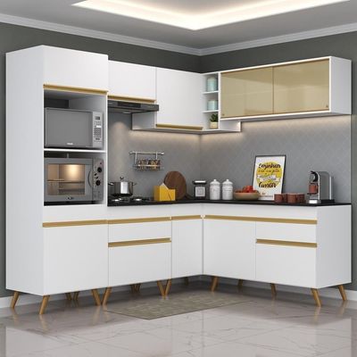 Cozinha Completa De Canto Multimóveis Branco/dourado