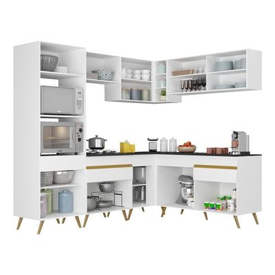 Cozinha Completa De Canto Multimóveis Branco/dourado