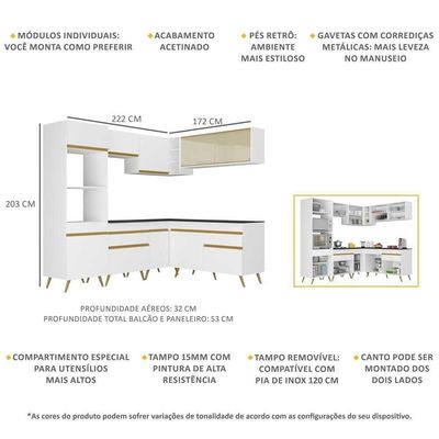 Cozinha Completa De Canto Multimóveis Branco/dourado