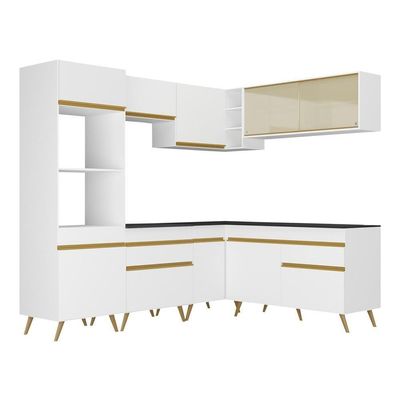 Cozinha Completa De Canto Multimóveis Branco/dourado