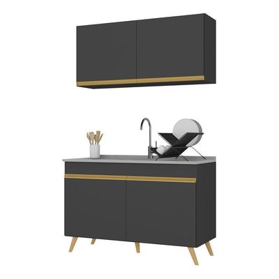 Cozinha Compacta 2pçs+Armário E Balcão Mp3748 Preta