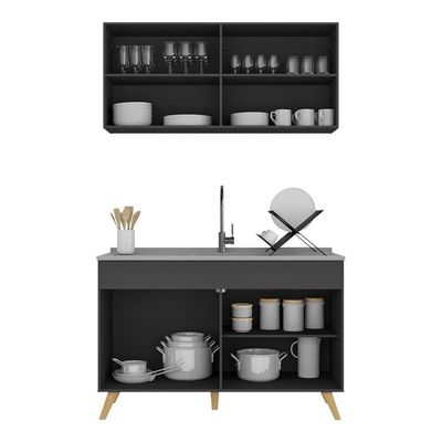 Cozinha Compacta 2pçs+Armário E Balcão Mp3748 Preta