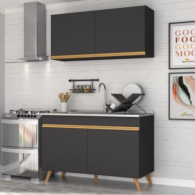 Cozinha Compacta 2pçs+Armário E Balcão Mp3748 Preta