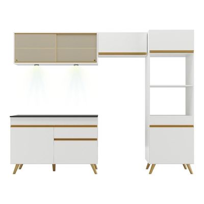 Armário De Cozinha Compacta 252cm Com Leds Veneza Up Multimóveis V2017 Branco/dourado Branco/dourado