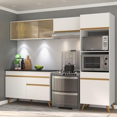 Armário De Cozinha Compacta 252cm Com Leds Veneza Up Multimóveis V2017 Branco/dourado Branco/dourado