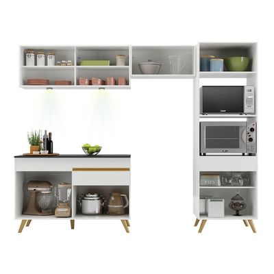 Armário De Cozinha Compacta 252cm Com Leds Veneza Up Multimóveis V2017 Branco/dourado Branco/dourado