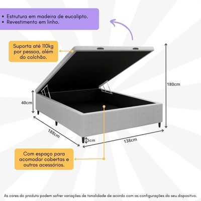 Base Cama Box Baú Casal Para Colchão 138x188cm Multimóveis Cr35239 Cinza