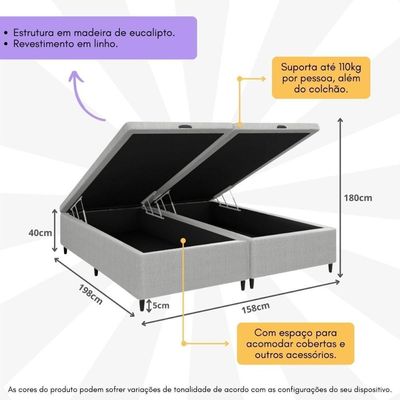 Base Cama Box Baú Queen Para Colchão 158x188cm Multimóveis Cr35238 Cinza