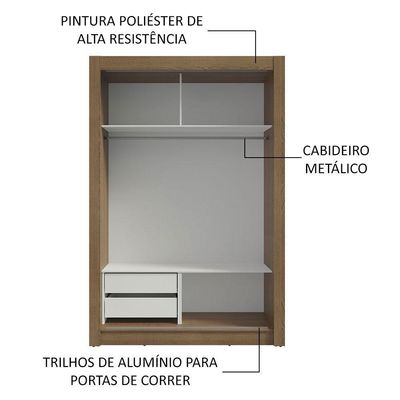Guarda-roupa Solteiro 2Portas Correr 2 Gavetas Rustic/branco