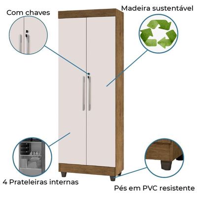 Armário Multiuso Lavanderia Com Chave 2 Portas 1,80m Texas Jequitibá / Off White J&a Jequajequitibá/