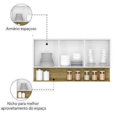 Armário Aéreo De Cozinha 3 Portas Com Nicho 1,20m Freijó / Branco Line Kits Paraná