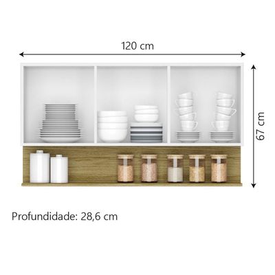 Armário Aéreo De Cozinha 3 Portas Com Nicho 1,20m Freijó / Branco Line Kits Paraná