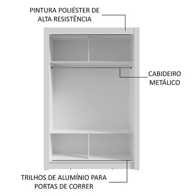 Guarda-roupa Solteiro 2 Portas Correr Espelho Branco/rustic