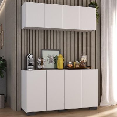 Conjunto Cantinho Do Café Armário E Aparador 4 Portas Multimóveis Mp1085 Branco/preto Branco/preto