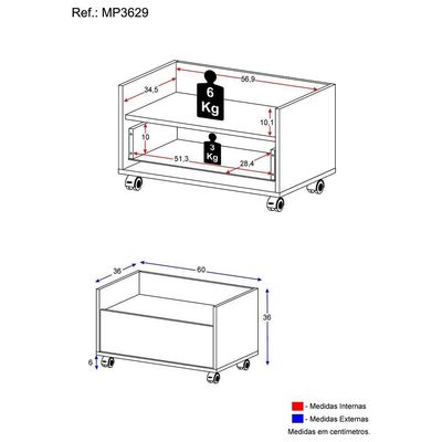 Mesa de Cabeceira 60 Cm com Rodízios Multimóveis Branca